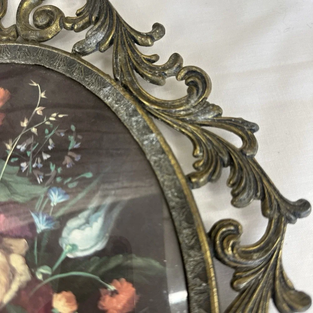 Lot 3 Cast Metal Brass Tone Art Nouveau Ornate Oval Wall Picture Frames Italy